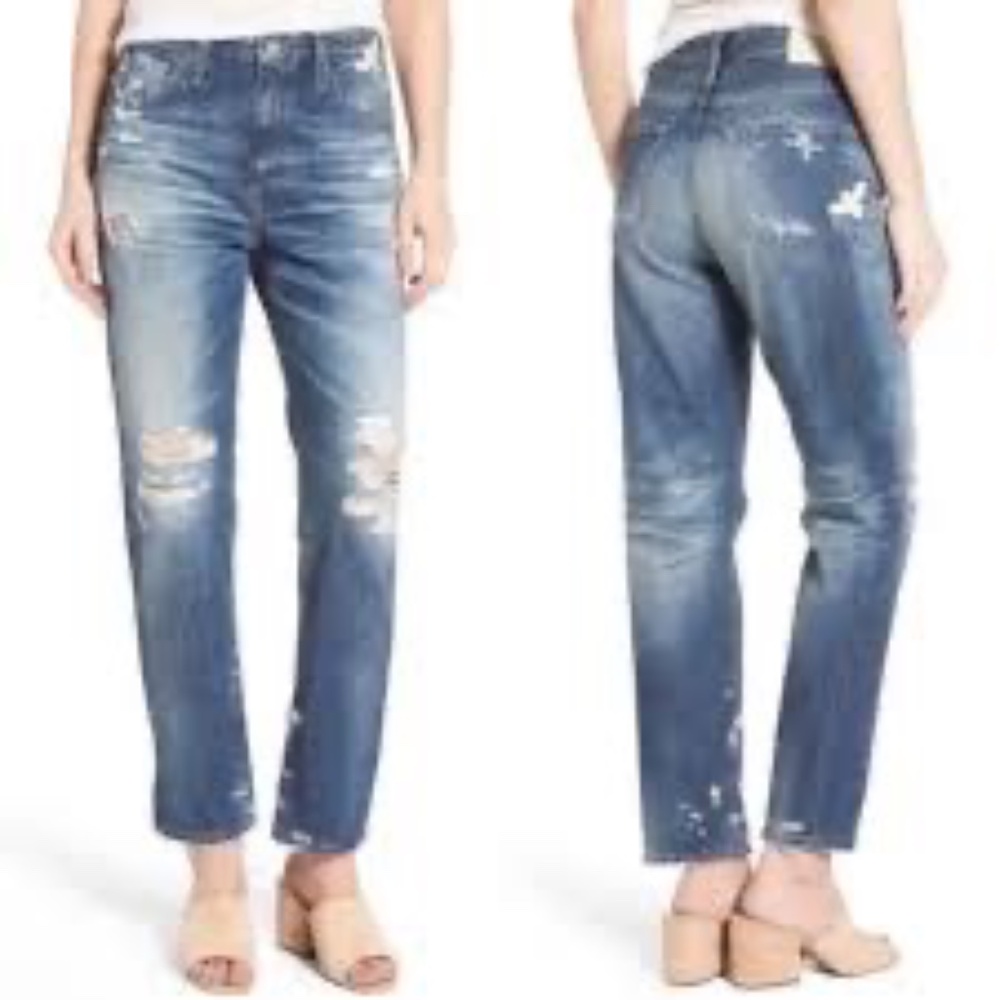 AG The Phoebe Vintage High Waisted Tapered Leg Distressed Jeans Sz 27R
